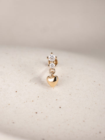 ANKIEJOY Love 14K Solid Gold Heart Drop Flat Back Stud