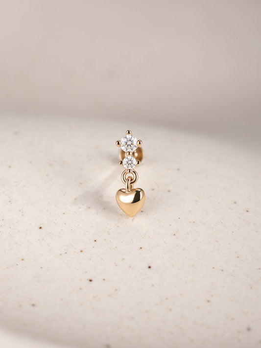 ANKIEJOY Love 14K Solid Gold Heart Drop Flat Back Stud