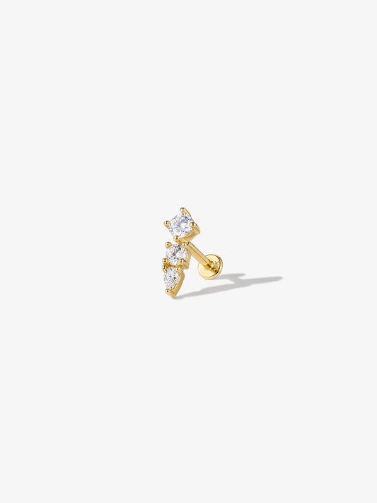 ANKIEJOY Round 14K Solid Gold Graduated Moissanite Flat Back Stud