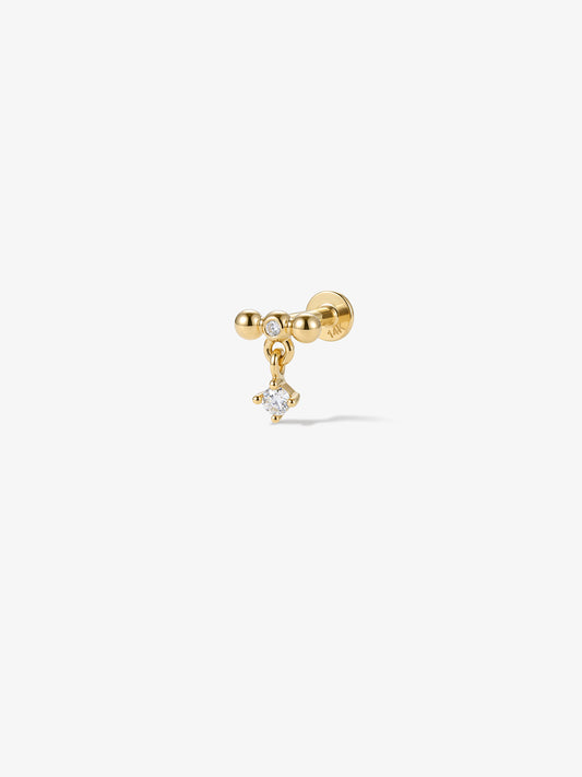 ANKIEJOY GoldWave 14K Solid Gold Tri-Bead Moissanite Drop Flat Back Stud