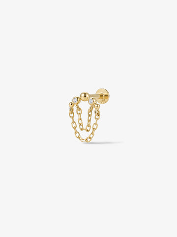 ANKIEJOY GoldWave 14K Solid Gold Curved Bead Chain Tassel Flat Back Stud