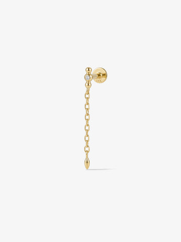 ANKIEJOY GoldWave 14K Solid Gold Bead Marquise Tassel Flat Back Stud