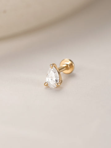 ANKIEJOY Essentials 14K Solid Gold Pear Lab Diamond Flat Back Stud