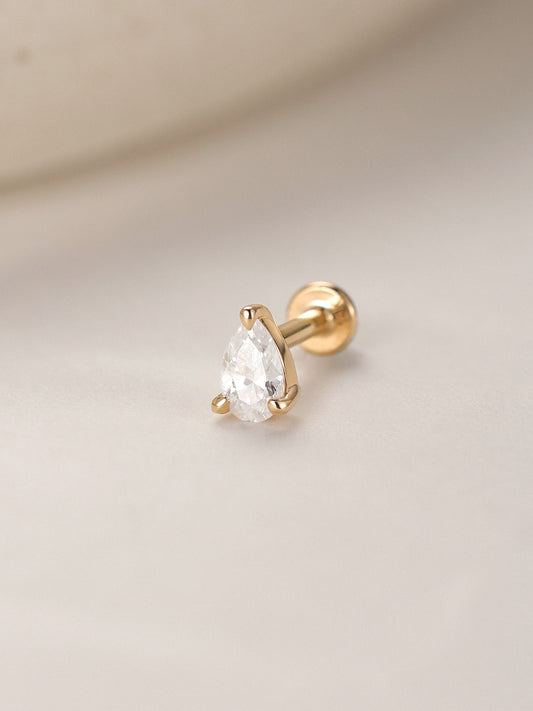 ANKIEJOY Essentials 14K Solid Gold Pear Lab Diamond Flat Back Stud