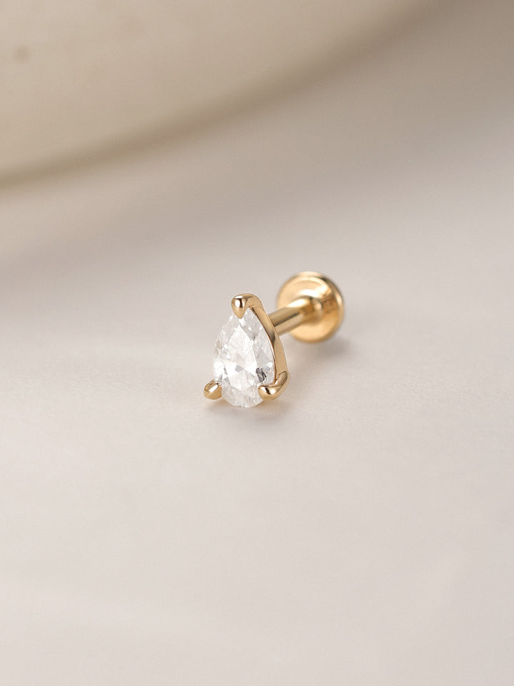 ANKIEJOY Essentials tropfenförmiger Labret-Stecker mit Labordiamant aus 14 Karat Massivgold