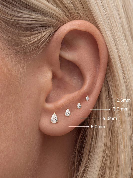 ANKIEJOY Essentials 14K Solid Gold Pear Lab Diamond Flat Back Stud