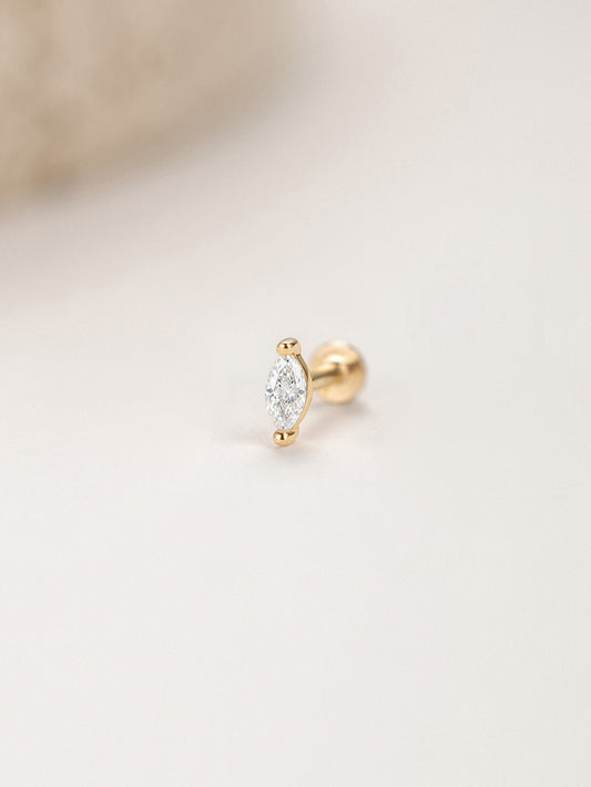 ANKIEJOY Marquise 14K Solid Gold Lab Diamond Flat Back Stud