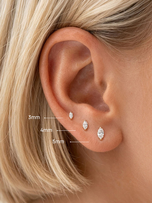 ANKIEJOY Marquise 14K Solid Gold Lab Diamond Flat Back Stud